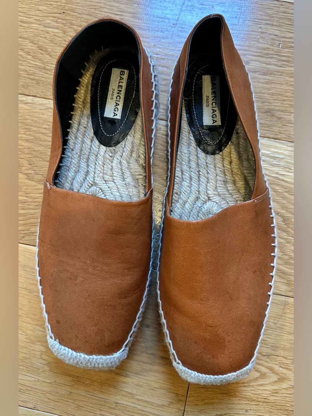 Balenciaga Cognac Leather Espadrille Flats Size 36 Brown Slip On Made in Spain